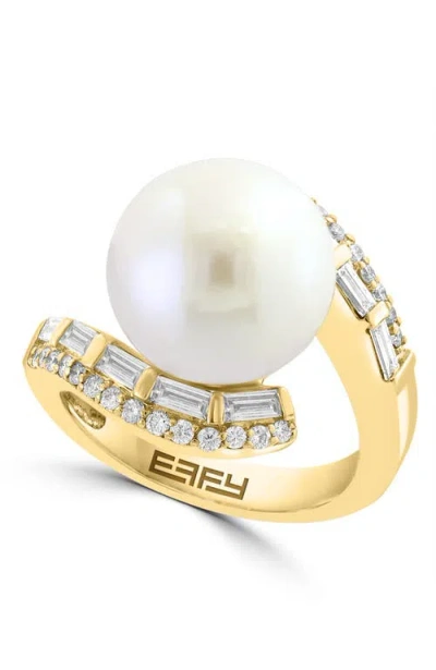 Effy 14k Yellow Gold Diamond & Freshwater Pearl Bypass Ring