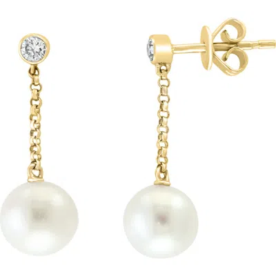Effy 14k Yellow Gold Diamond & Freshwater Pearl Drop Earrings