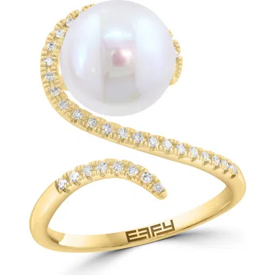 Effy 14k Yellow Gold Diamond & Freshwater Pearl Ring