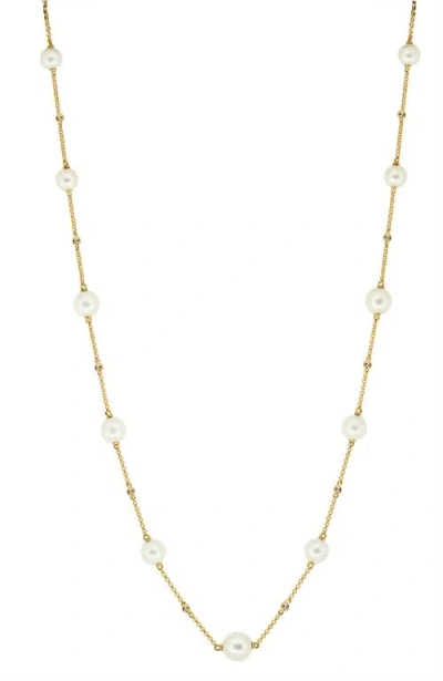 Effy 14k Yellow Gold Diamond & Freshwater Pearl Station Necklace In White
