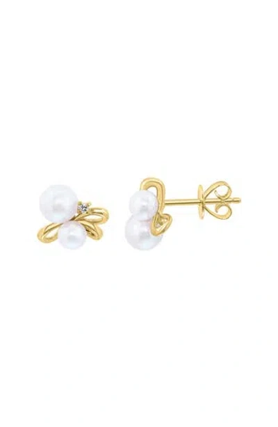 Effy 14k Yellow Gold Diamond & Freshwater Pearl Stud Earrings In White