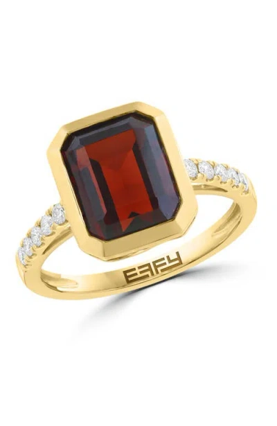 Effy 14k Yellow Gold Diamond & Garnet Bezel Ring