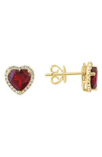 Effy 14k Yellow Gold Diamond & Garnet Heart Stud Earrings In Red