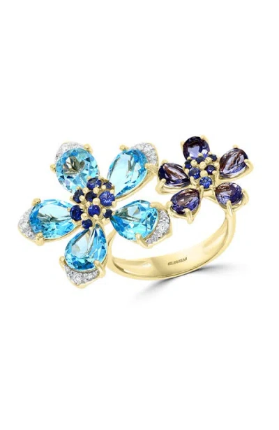 Effy 14k Yellow Gold Diamond & Gemstone Double Flower Ring