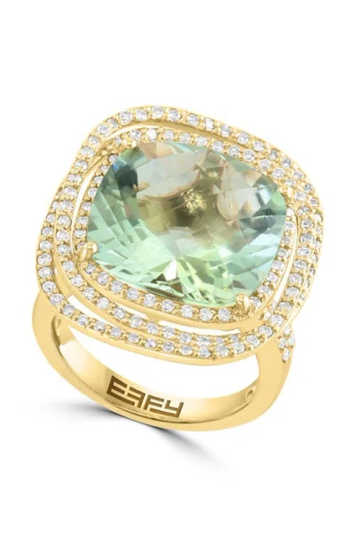 Effy 14k Yellow Gold Diamond & Green Amethyst Halo Cocktail Ring