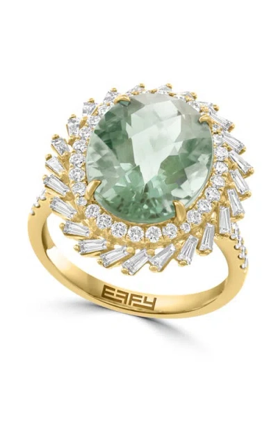 Effy 14k Yellow Gold Diamond & Green Amethyst Halo Statement Ring