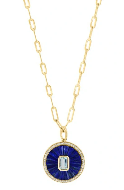 Effy 14k Yellow Gold Diamond & Lapis Lazuli Pendant Necklace In Blue