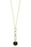 Effy 14k Yellow Gold Diamond & Malachite Disc Y-necklace In Green