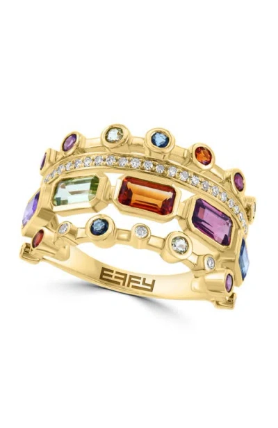 Effy 14k Yellow Gold Diamond & Multi Gemstone Stacked Architectural Ring