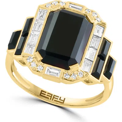 Effy 14k Yellow Gold Diamond & Onyx Art Deco Ring