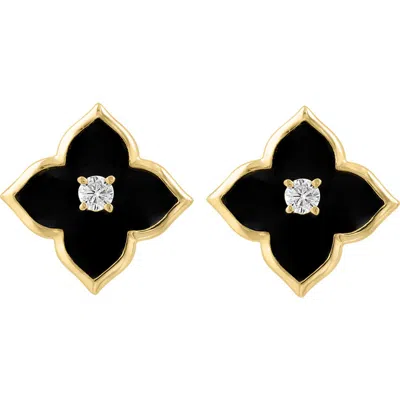 Effy 14k Yellow Gold Diamond & Onyx Motif Stud Earrings In Black