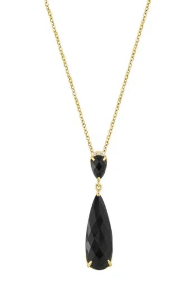Effy 14k Yellow Gold Diamond & Onyx Teardrop Pendant Necklace In Black