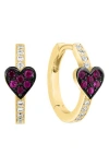 Effy 14k Yellow Gold Diamond & Ruby Heart Hoop Earrings