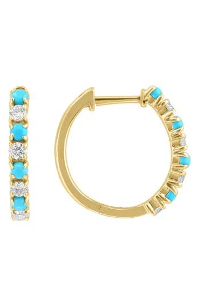 Effy 14k Yellow Gold Diamond & Turquoise Huggie Hoop Earrings