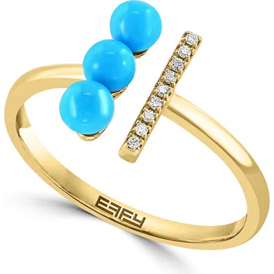 Effy 14k Yellow Gold Diamond & Turquoise Open Band Ring