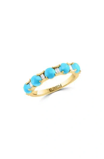Effy 14k Yellow Gold Diamond & Turquoise Ring In Blue