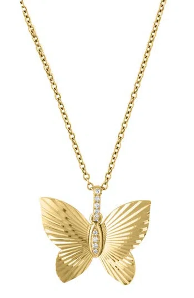 Effy 14k Yellow Gold Diamond Butterfly Pendant Necklace