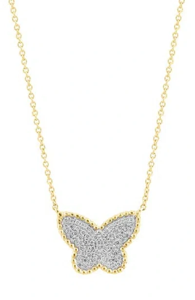 Effy 14k Yellow Gold Diamond Butterfly Pendant Necklace
