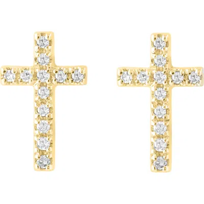 Effy 14k Yellow Gold Diamond Cross Stud Earrings In Blue