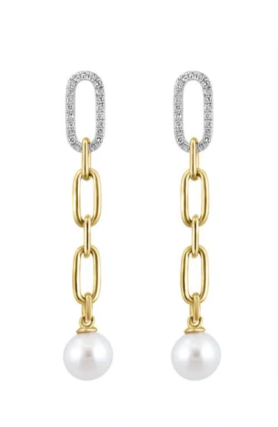 Effy 14k Yellow Gold Diamond Fresh Water Pearl Paperclip Drop Earrings In White