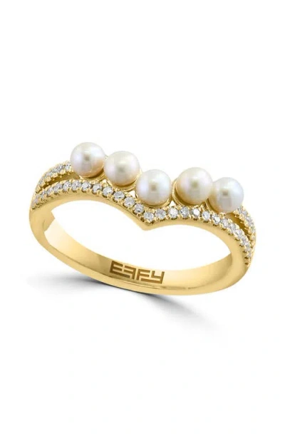 Effy 14k Yellow Gold Diamond Fresh Water Pearl Tiara Ring