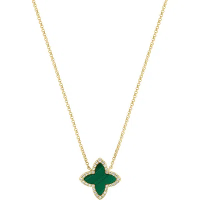 Effy 14k Yellow Gold Diamond Malachite Clover Necklace