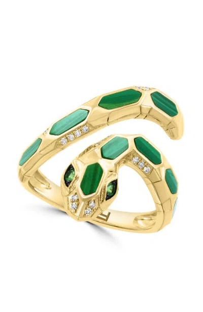 Effy 14k Yellow Gold Diamond, Malachite, Tsavorite Snake Ring In White