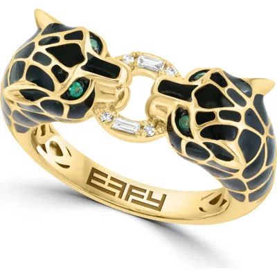 Effy 14k Yellow Gold Diamond Natural Emerald Ring