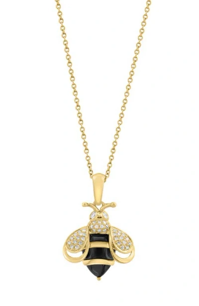 Effy 14k Yellow Gold Diamond Onyx Bumble Bee Pendant Necklace