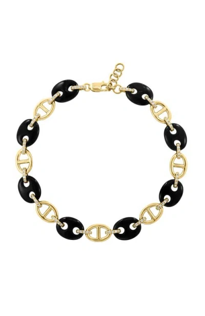 Effy 14k Yellow Gold Diamond Onyx Link Bracelet