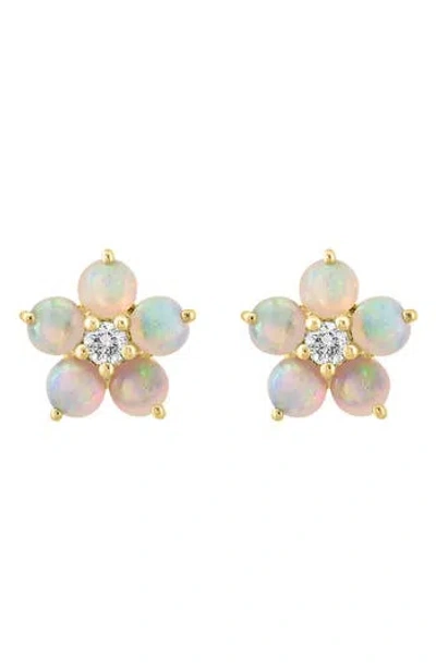 Effy 14k Yellow Gold Diamond Opal Stud Earrings