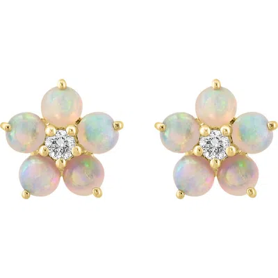 Effy 14k Yellow Gold Diamond Opal Stud Earrings In White