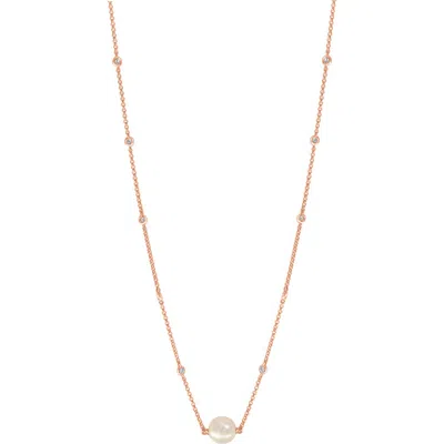 Effy 14k Yellow Gold Diamond Solitaire Fresh Water Pearl Necklace