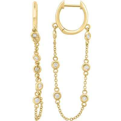 Effy 14k Yellow Gold Diamond Station Chain Drop Huggie Hoop Earrings