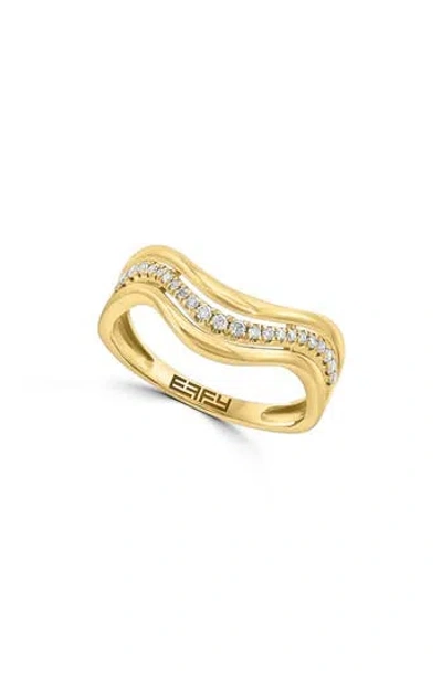 Effy 14k Yellow Gold Diamond Wavy Band Ring