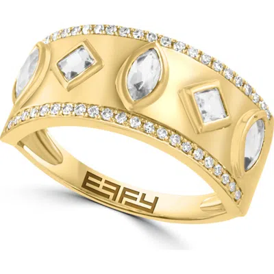 Effy 14k Yellow Gold Diamond White Topaz Mosaic Band Ring
