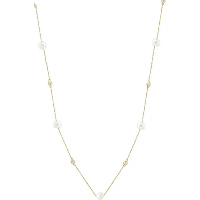 Effy 14k Yellow Gold Diamond-accented Freshwater Pearl Station Necklace