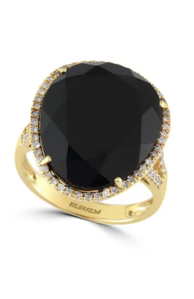Effy 14k Yellow Gold Diamond-framed Black Onyx Ring
