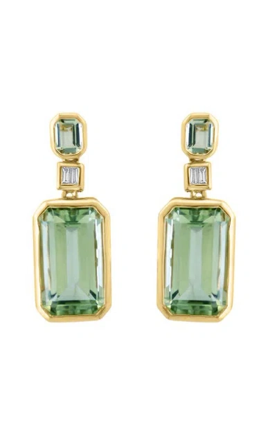 Effy 14k Yellow Gold Diamond,green Amethyst Earrings