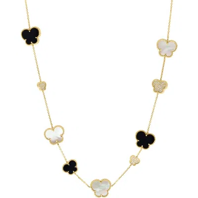 Effy 14k Yellow Gold Diamond,mother Of Pearl,onyx Necklace In Multi