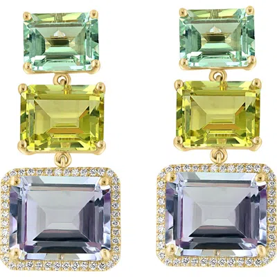 Effy 14k Yellow Gold Diamond,pink Amethyst,green Amethyst,lemon Quartz Earrings