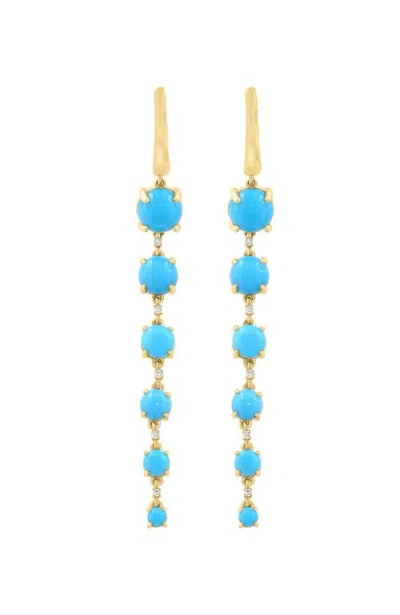 Effy 14k Yellow Gold Diamond,turquoise Earrings