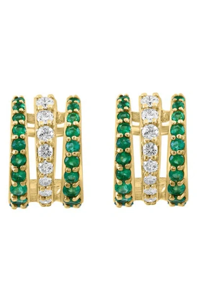 Effy 14k Yellow Gold Emerald & Diamond Huggie Hoop Earrings