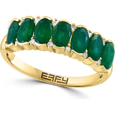 Effy 14k Yellow Gold Emerald & Diamond Ring
