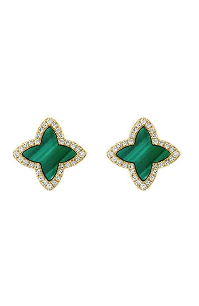 Effy 14k Yellow Gold Emerald Blossom Malachite Earrings In Green