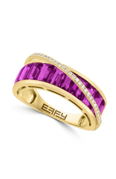 Effy 14k Yellow Gold Emerald Cut Amethyst & Diamond Channel Set Ring In Purple