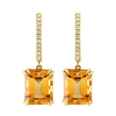 Effy 14k Yellow Gold Emerald Cut Citrine Drop Diamond Earrings In Orange