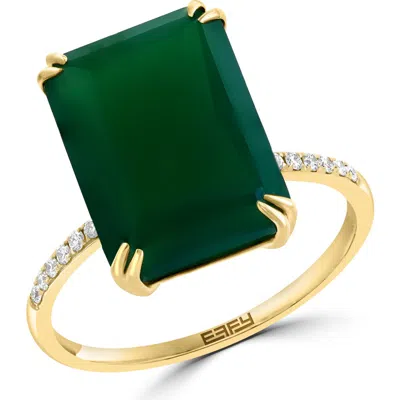 Effy 14k Yellow Gold Emerald Cut Green Onyx & Diamond Ring In Pink