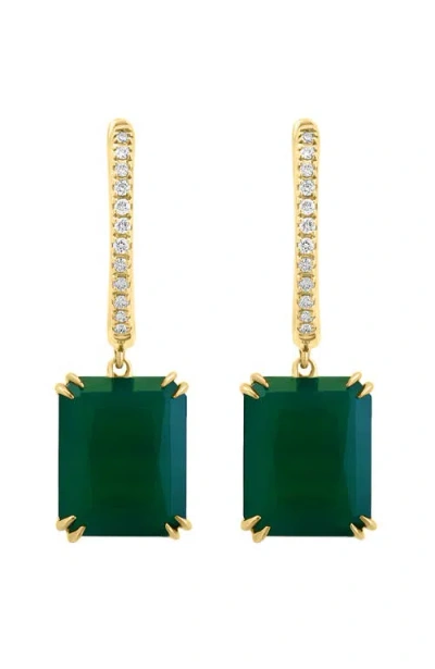 Effy 14k Yellow Gold Emerald Cut Green Onyx Diamond Earrings
