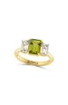 Effy 14k Yellow Gold Emerald Cut Peridot & White Topaz Ring In Gold